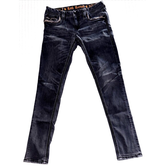 Rock Revival Jeans Clair Easy Skinny Stretch Fleur De Lis Black Women's 29Wx32L - Picture 3 of 8